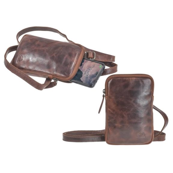 Crossbody telefontok bőr sötét barna