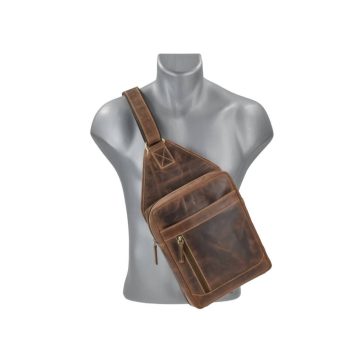 Bőr testtáska Crossbody 21x41cm Vintage antik barna