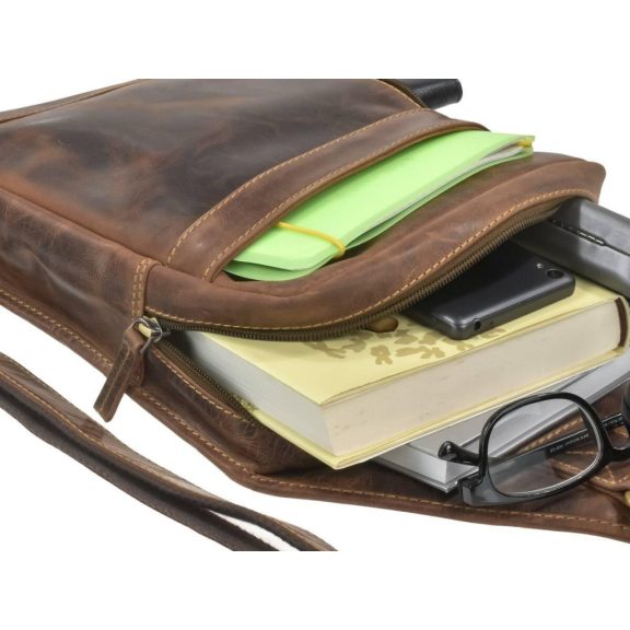 Bőr testtáska Crossbody 21x41cm Vintage antik barna