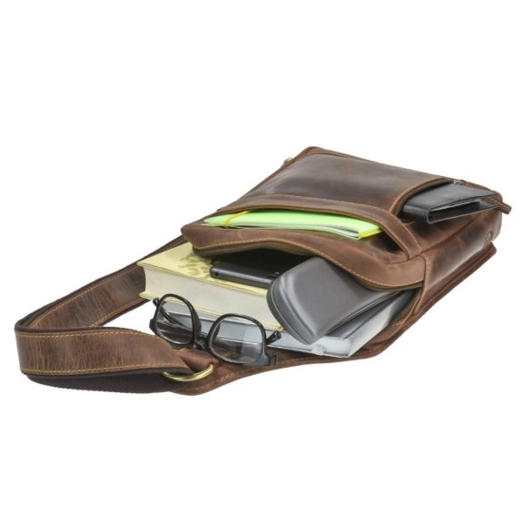 Bőr testtáska Crossbody 21x41cm Vintage antik barna