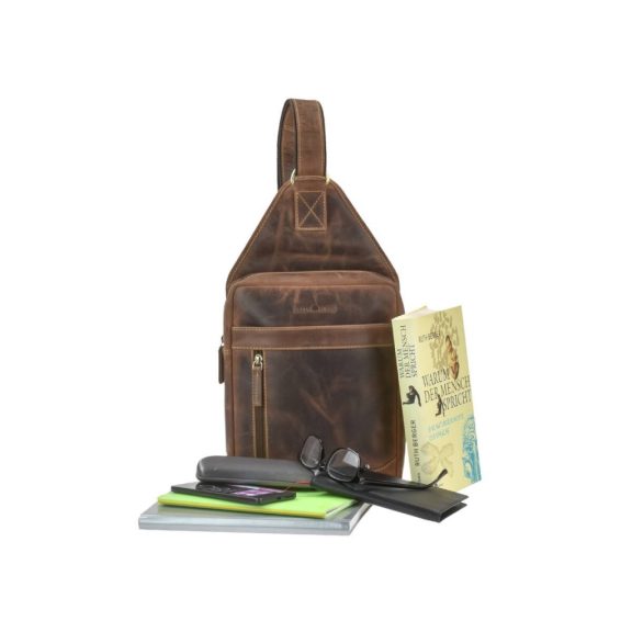 Bőr testtáska Crossbody 21x41cm Vintage antik barna