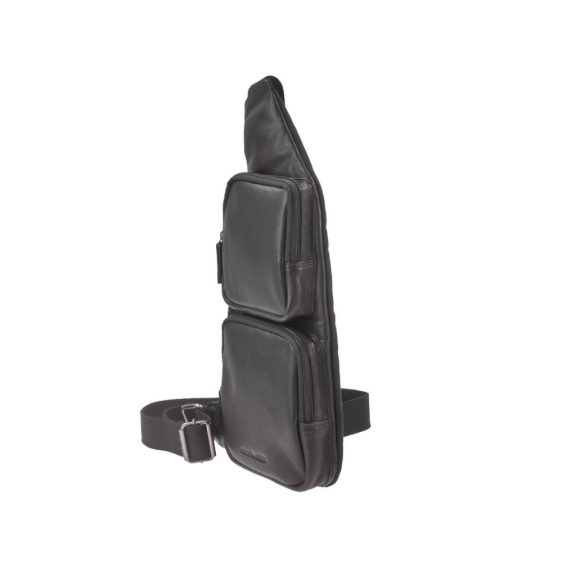 Bőr testtáska Crossbody 24x43cm Vintage antik fekete