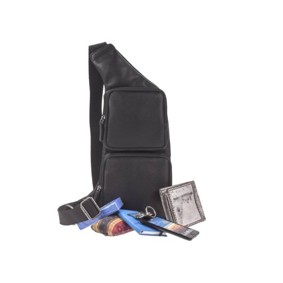 Bőr testtáska Crossbody 24x43cm Vintage antik fekete