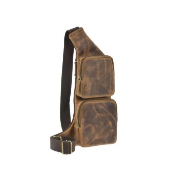 Bőr testtáska Crossbody 24x43cm Vintage antik barna