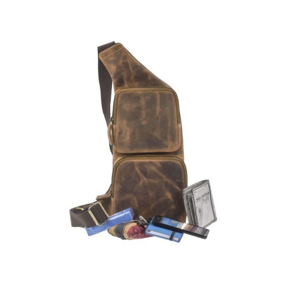 Bőr testtáska Crossbody 24x43cm Vintage antik barna