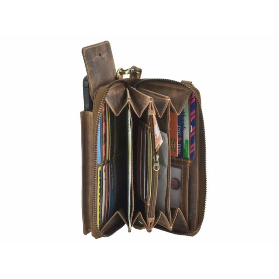 Bőr pénztárca telefontartóval RFID védelemmel 10x19cm Vintage antik barna Bőr pénztárca telefontartóval RFID védelemmel 10x19cm Vintage antik barna