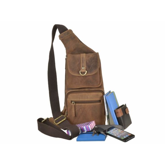 Bőr testtáska Crossbody 26x43cm Vintage antik barna