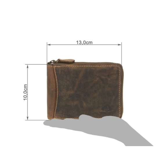 Bőr pénztárca körbe cipzáros 13x10cm Vintage antik barna
