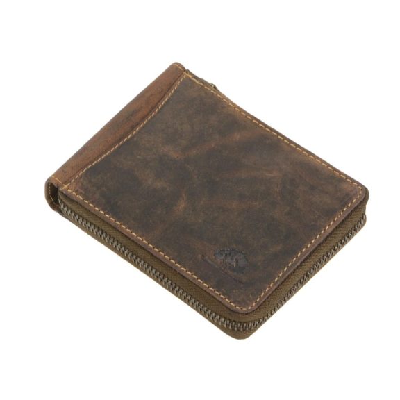 Bőr pénztárca körbe cipzáros 13x10cm Vintage antik barna