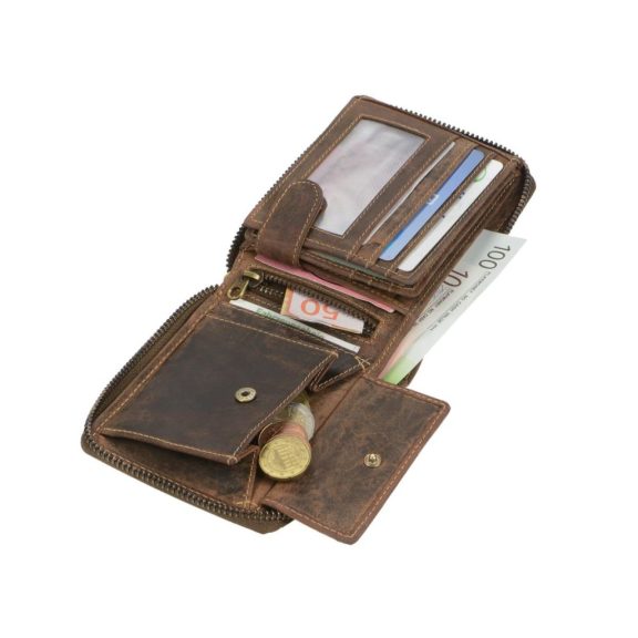 Bőr pénztárca körbe cipzáros 13x10cm Vintage antik barna