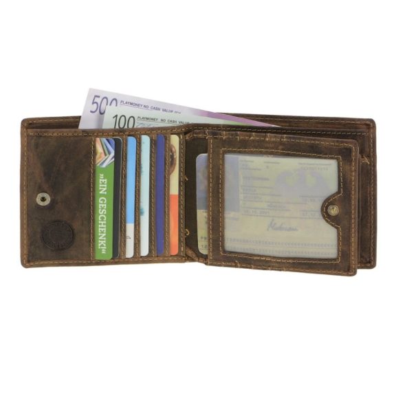 Bőr pénztárca 12x10cm 12 kártyanyílással Vintage antik barna