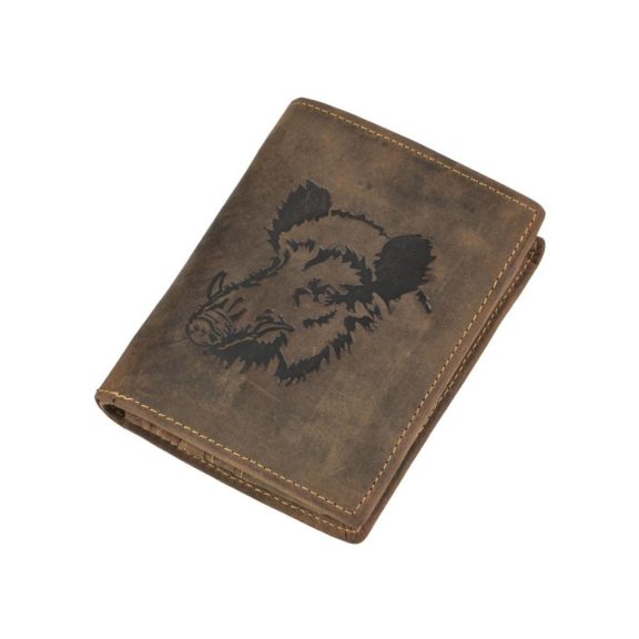 Bőr pénztárca-irattartó vaddisznó mintával álló 9,5x12,5cm antik barna