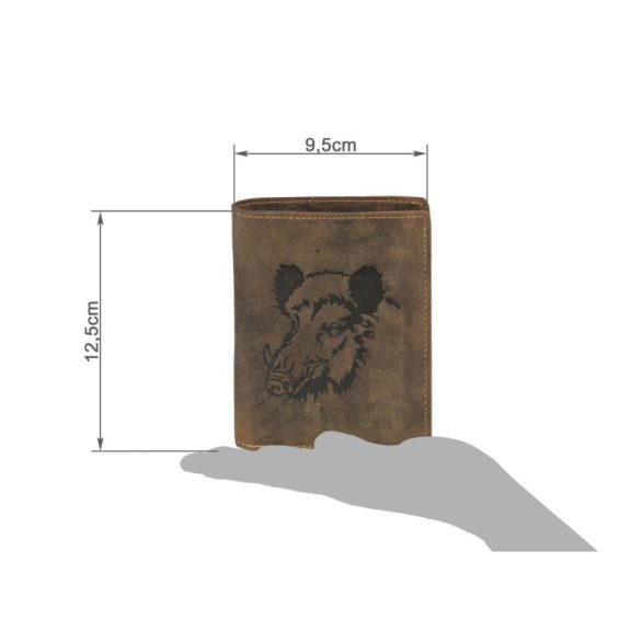 Bőr pénztárca-irattartó vaddisznó mintával álló 9,5x12,5cm antik barna