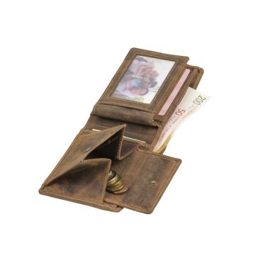   Bőr pénztárca 12x10cm, kivehető irattartóval Vintage antik barna