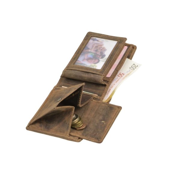 Bőr pénztárca 12x10cm, kivehető irattartóval Vintage antik barna