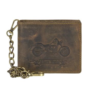   Bőr láncos pénztárca-irattartó motoros mintával fekvő 10x12cm Vintage barna