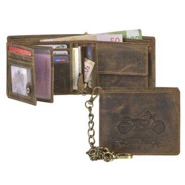  Bőr láncos pénztárca-irattartó motoros mintával fekvő 10x12cm Vintage barna