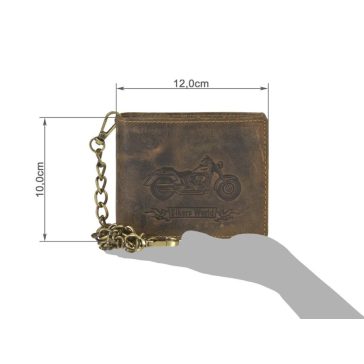   Bőr láncos pénztárca-irattartó motoros mintával fekvő 10x12cm Vintage barna