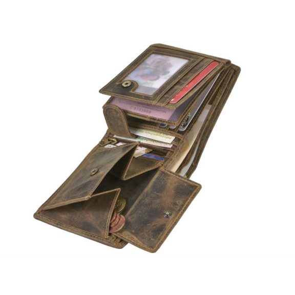 Bőr láncos pénztárca-irattartó motoros mintával fekvő 10x12cm Vintage barna