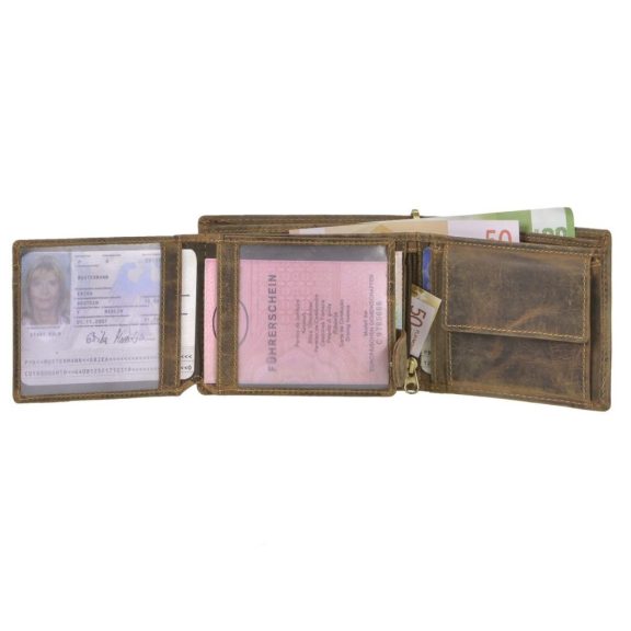 Bőr láncos pénztárca-irattartó motoros mintával fekvő 10x12cm Vintage barna