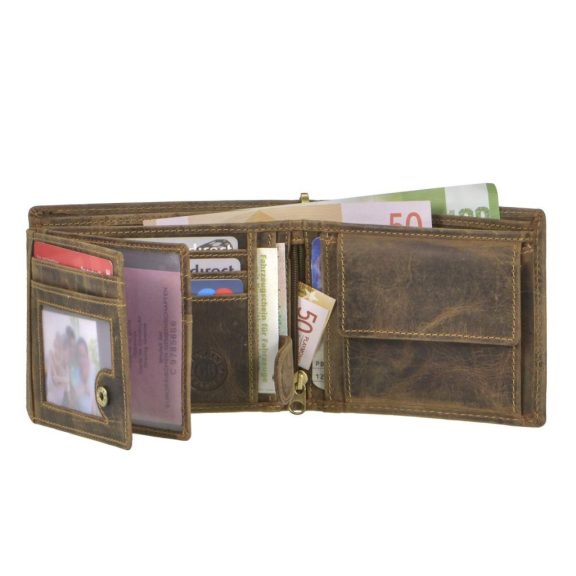 Bőr láncos pénztárca-irattartó motoros mintával fekvő 10x12cm Vintage barna