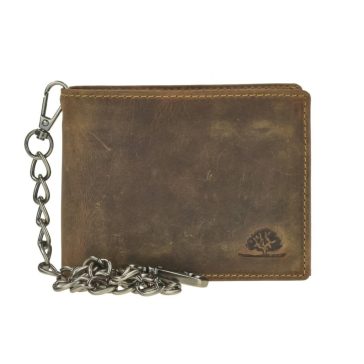   Bőr láncos pénztárca-irattartó RFID védelemmel fekvő 12x10cm Vintage barna