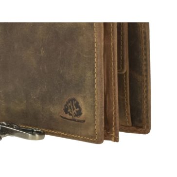   Bőr láncos pénztárca-irattartó RFID védelemmel fekvő 12x10cm Vintage barna