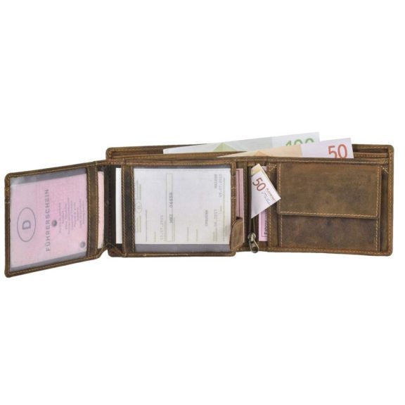 Bőr láncos pénztárca-irattartó halálfej mintával fekvő 10x12cm Vintage barna