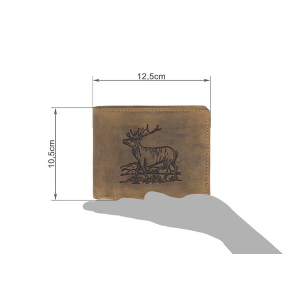 Bőr pénztárca-irattartó szarvas mintával 12,5x10,5cm Vintage barna