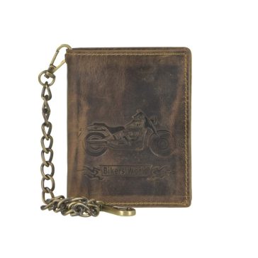  Bőr láncos pénztárca-irattartó motoros mintával álló 10x12,5cm Vintage barna