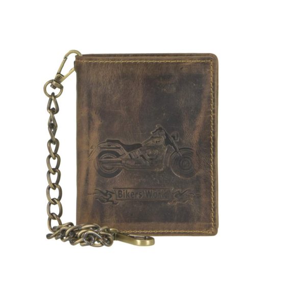 Bőr láncos pénztárca-irattartó motoros mintával álló 10x12,5cm Vintage barna Bőr láncos pénztárca-irattartó motoros mintával álló 10x12,5cm Vintage barna