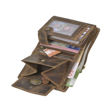   Bőr láncos pénztárca-irattartó motoros mintával álló 10x12,5cm Vintage barna