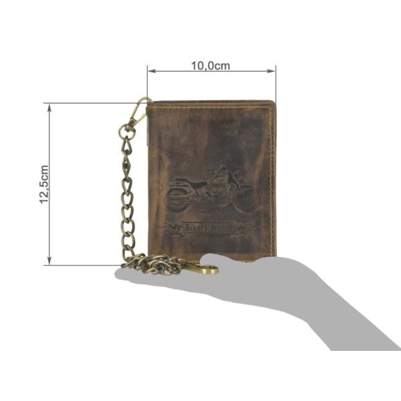 Bőr láncos pénztárca-irattartó motoros mintával álló 10x12,5cm Vintage barna Bőr láncos pénztárca-irattartó motoros mintával álló 10x12,5cm Vintage barna