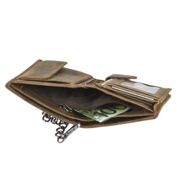   Bőr láncos pénztárca-irattartó RFID védelemmel álló 10x12,5cm Vintage barna