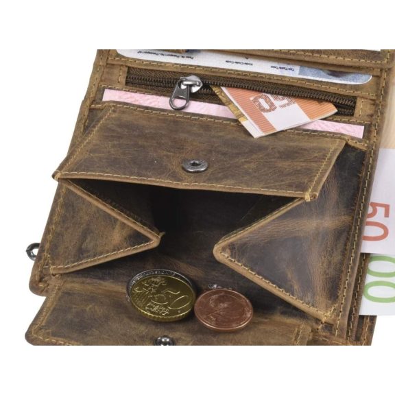 Bőr láncos pénztárca-irattartó RFID védelemmel álló 10x12,5cm Vintage barna