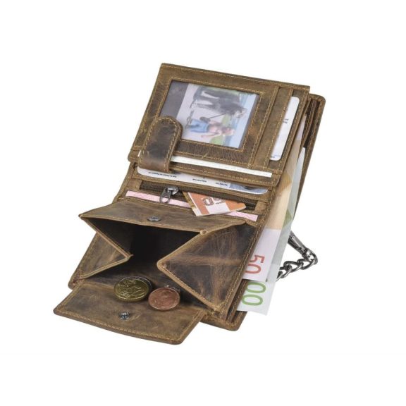 Bőr láncos pénztárca-irattartó RFID védelemmel álló 10x12,5cm Vintage barna
