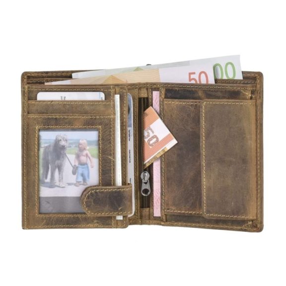 Bőr láncos pénztárca-irattartó RFID védelemmel álló 10x12,5cm Vintage barna