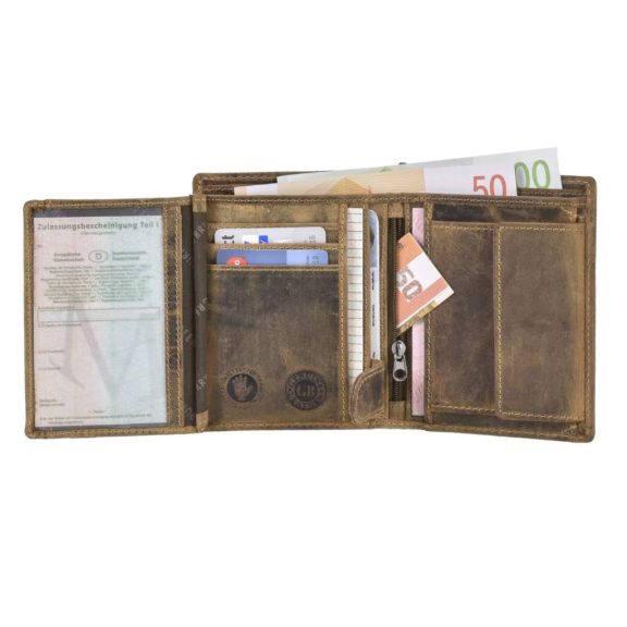 Bőr láncos pénztárca-irattartó RFID védelemmel álló 10x12,5cm Vintage barna
