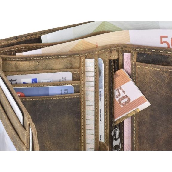 Bőr láncos pénztárca-irattartó RFID védelemmel álló 10x12,5cm Vintage barna