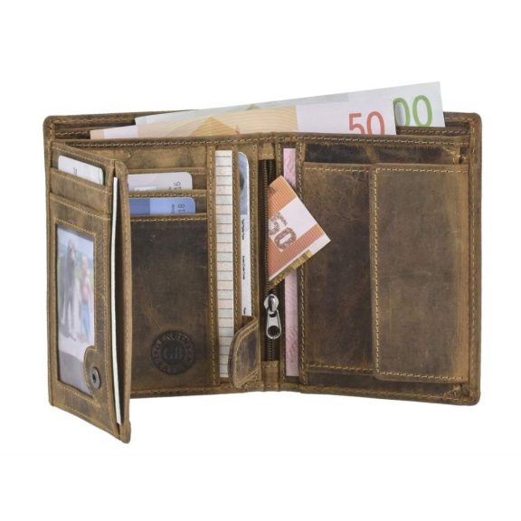 Bőr láncos pénztárca-irattartó RFID védelemmel álló 10x12,5cm Vintage barna