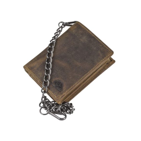 Bőr láncos pénztárca-irattartó RFID védelemmel álló 10x12,5cm Vintage barna