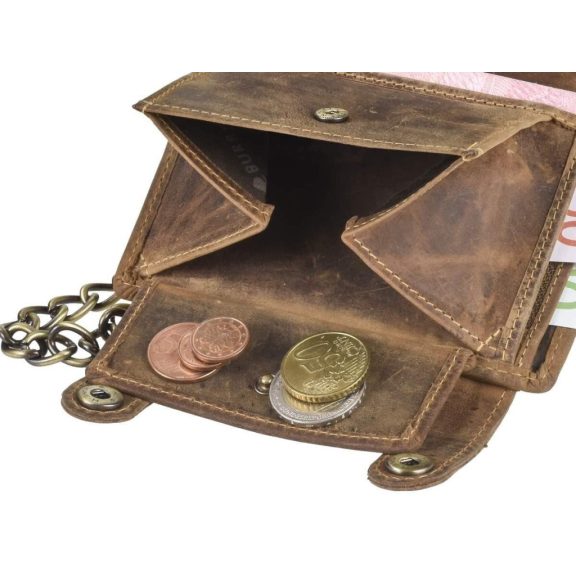 Bőr láncos pénztárca-irattartó halálfej mintával álló 12,5x10cm Vintage barna Bőr láncos pénztárca-irattartó halálfej mintával álló 12,5x10cm Vintage barna