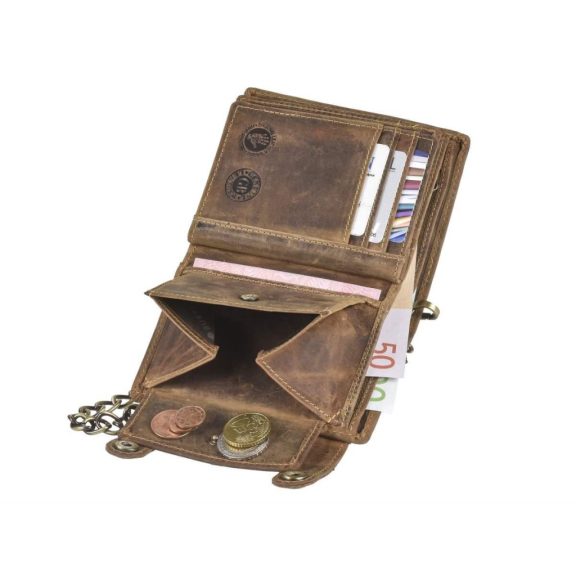 Bőr láncos pénztárca-irattartó halálfej mintával álló 12,5x10cm Vintage barna Bőr láncos pénztárca-irattartó halálfej mintával álló 12,5x10cm Vintage barna