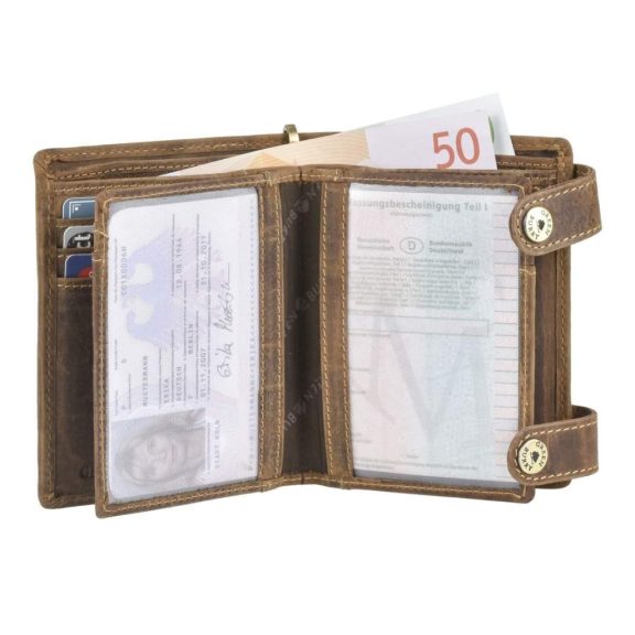 Bőr láncos pénztárca-irattartó halálfej mintával álló 12,5x10cm Vintage barna Bőr láncos pénztárca-irattartó halálfej mintával álló 12,5x10cm Vintage barna
