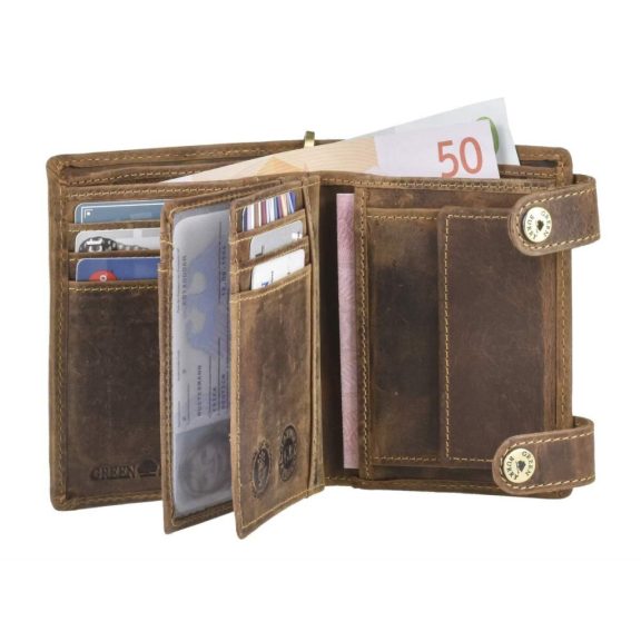 Bőr láncos pénztárca-irattartó halálfej mintával álló 12,5x10cm Vintage barna Bőr láncos pénztárca-irattartó halálfej mintával álló 12,5x10cm Vintage barna