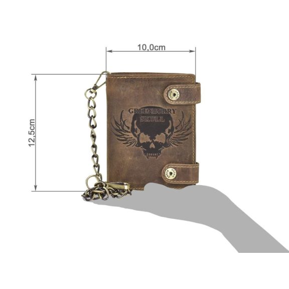 Bőr láncos pénztárca-irattartó halálfej mintával álló 12,5x10cm Vintage barna Bőr láncos pénztárca-irattartó halálfej mintával álló 12,5x10cm Vintage barna