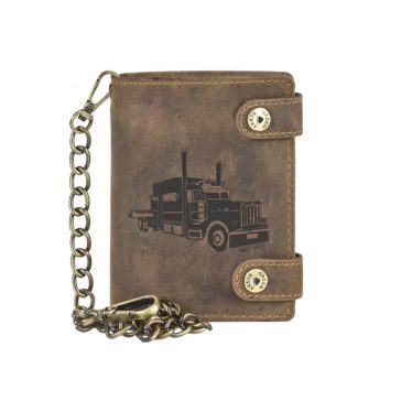   Bőr láncos pénztárca-irattartó kamion mintával 12,5x10cm Vintage barna