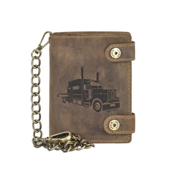 Bőr láncos pénztárca-irattartó kamion mintával 12,5x10cm Vintage barna Bőr láncos pénztárca-irattartó kamion mintával 12,5x10cm Vintage barna