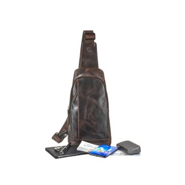 Bőr testtáska Crossbody 19x33cm sötétbarna