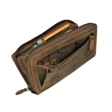   Bőr pénztárca 19x10cm cipzárral és 14 kártyanyílással Vintage antik barna